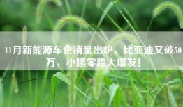 11月新能源车企销量出炉，比亚迪又破50万，小鹏零跑大爆发！