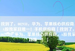 找到了，002938，华为、苹果核心供应商，A股独家且唯一！手机供应商「找到了，002938，华为、苹果核心供应商，A股独家且唯一！」